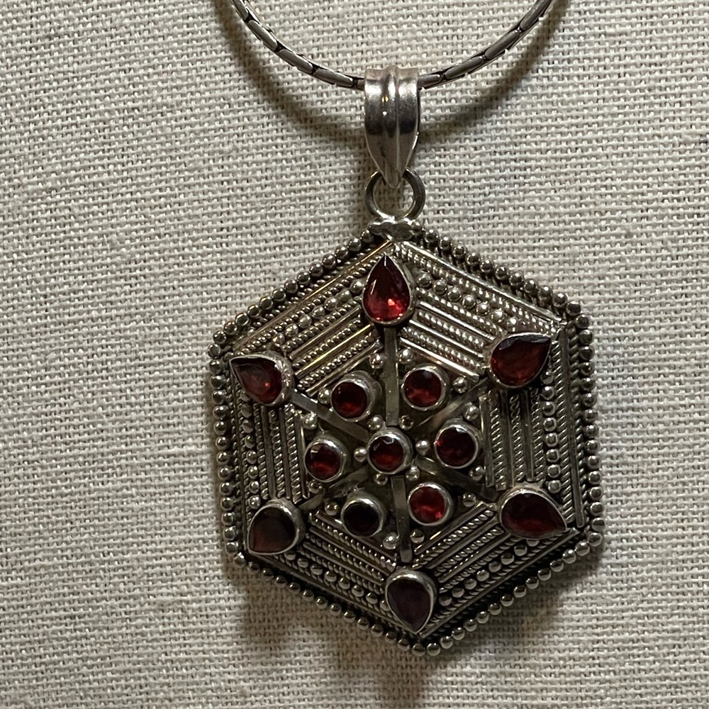 Sterling Silver and Garnet Pendant Necklace